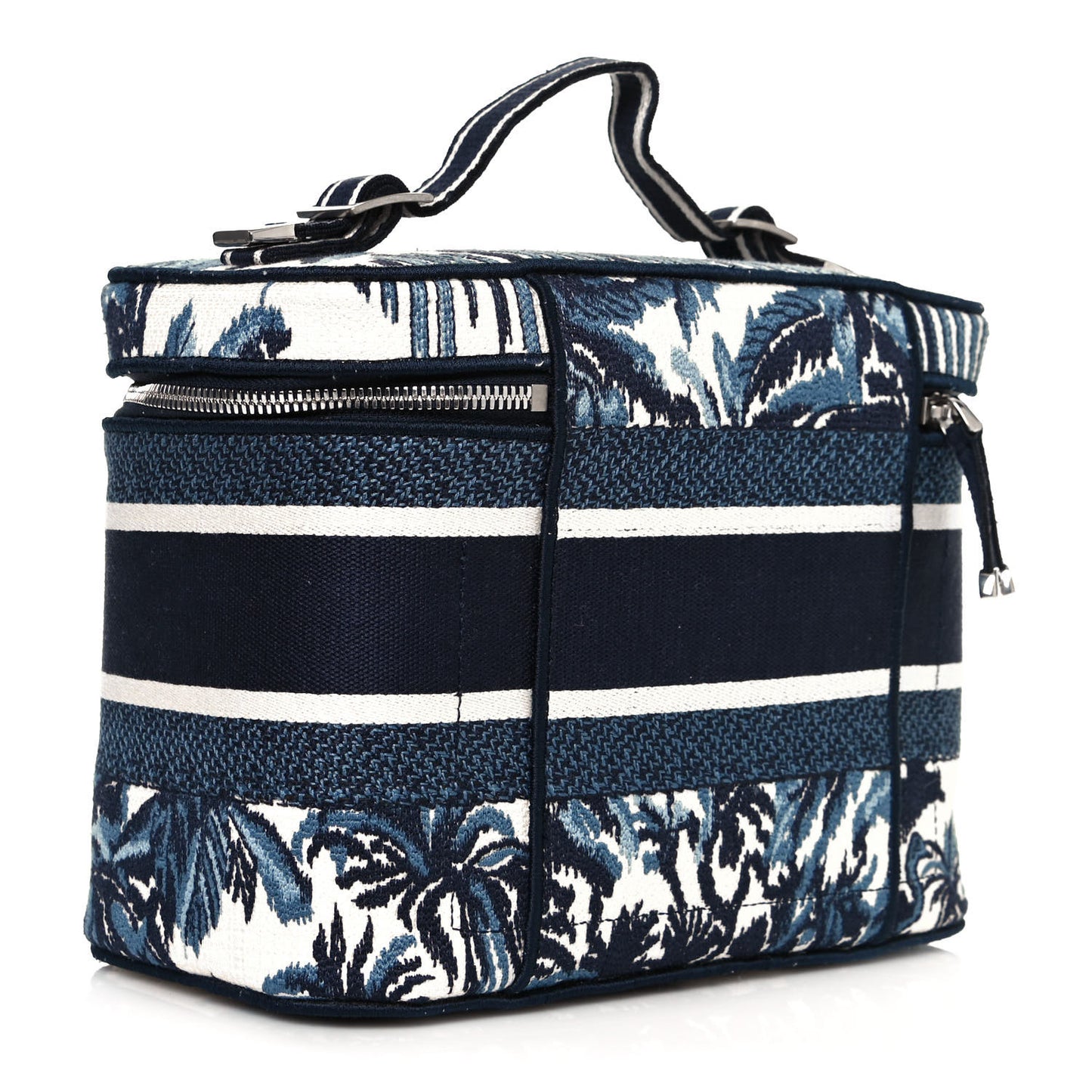 Canvas Embroidered Palm Tree Diortravel Vanity Case Blue Multicolor