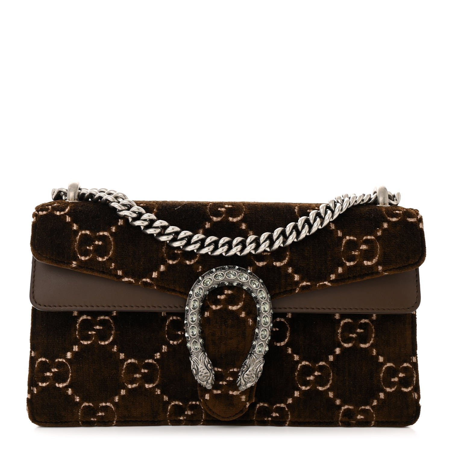 Gucci Velvet Moon Calfskin Crystal GG Monogram Small Dionysus Shoulder Bag Brown Vintage Cocoa Black Diamond 1 of 10