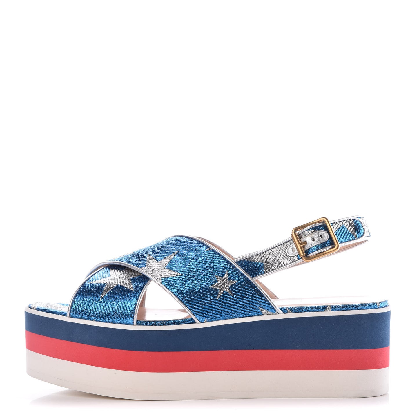 Nappa Silk Lurex Starry Sky Crossover Platform Sandals 40 Bluette Silver