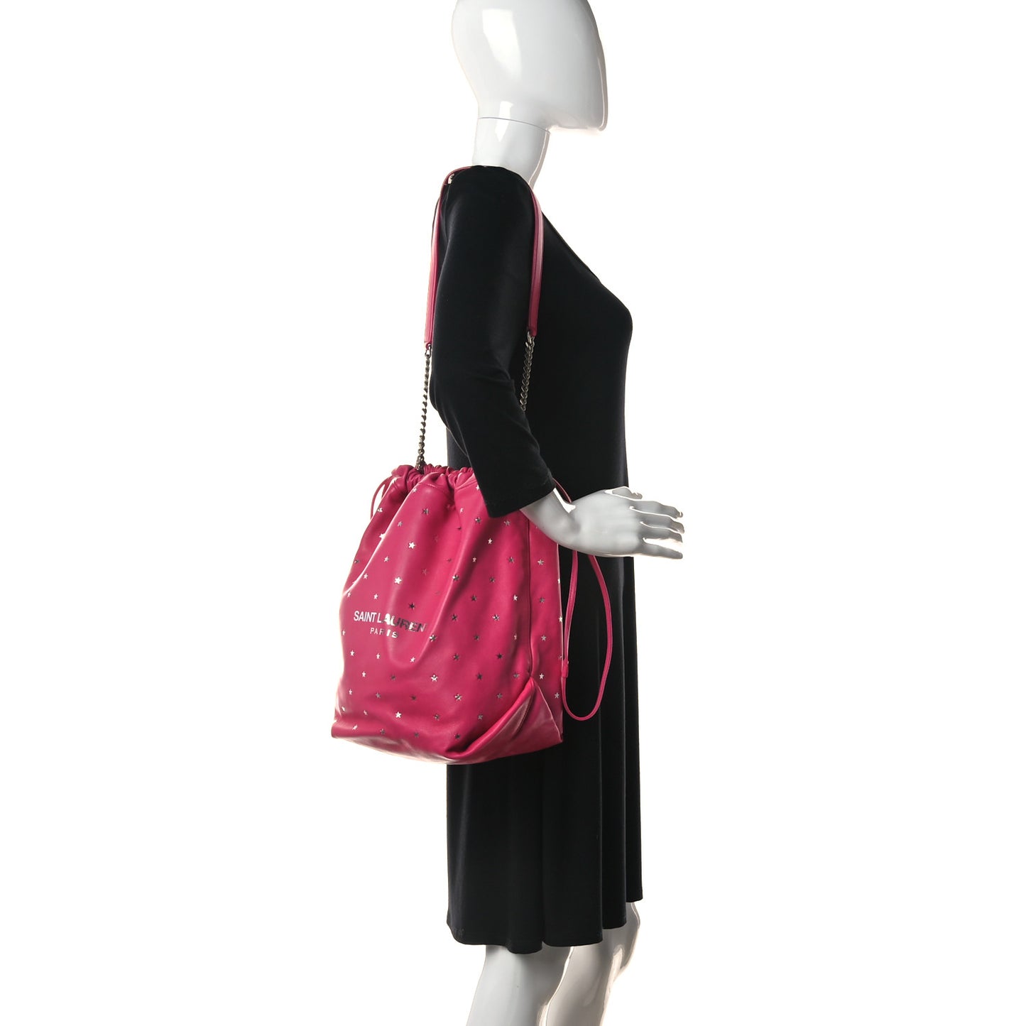 Lambskin Star Printed Teddy Drawstring Bag Fuchsia