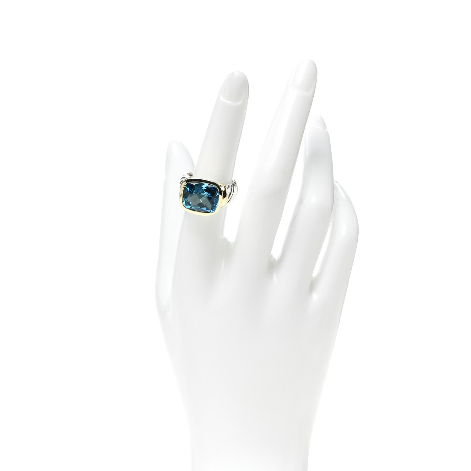 David Yurman Sterling Silver 14K Yellow Gold Blue Topaz 14mm Noblesse Ring 54 7 2 of 6