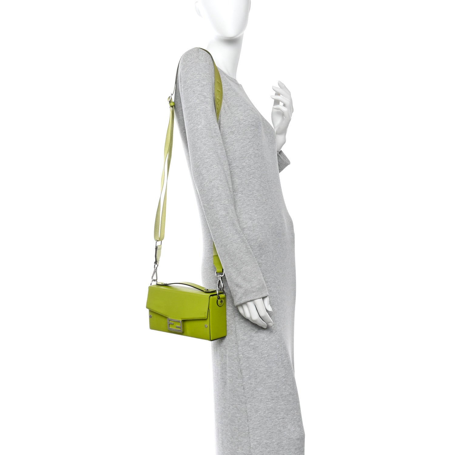 Fendi Vitello King FF Lines Embossed Baguette Soft Trunk Wasabi 2 of 9