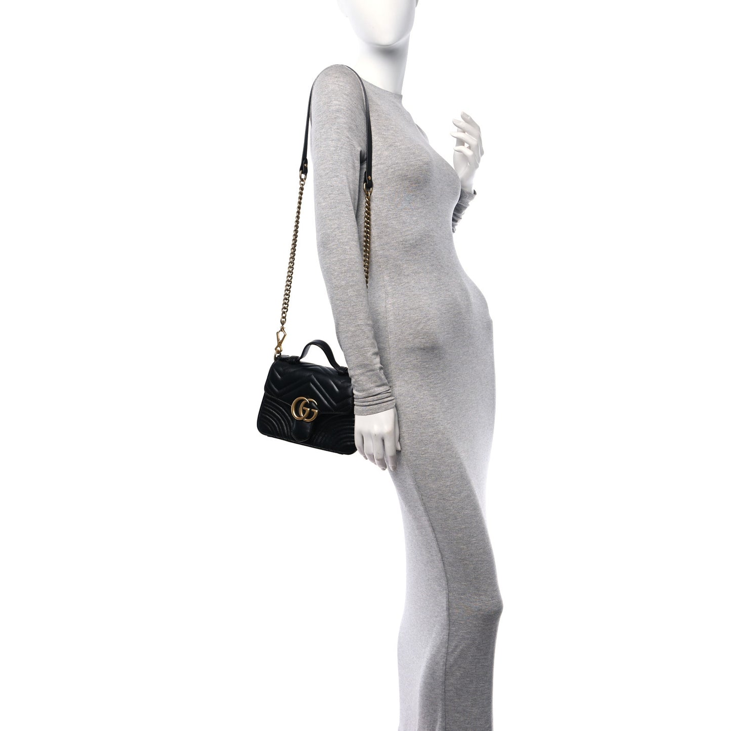 Calfskin Matelasse Mini GG Marmont Top Handle Shoulder Bag Black