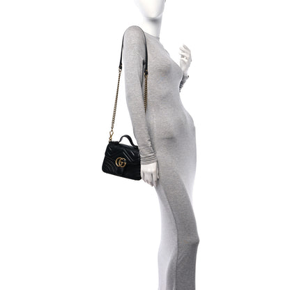 Gucci Calfskin Matelasse Mini GG Marmont Top Handle Shoulder Bag Black 3 of 10