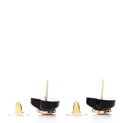 Chanel Resin Crystal CC Heart Earrings Black Gold 4 of 5