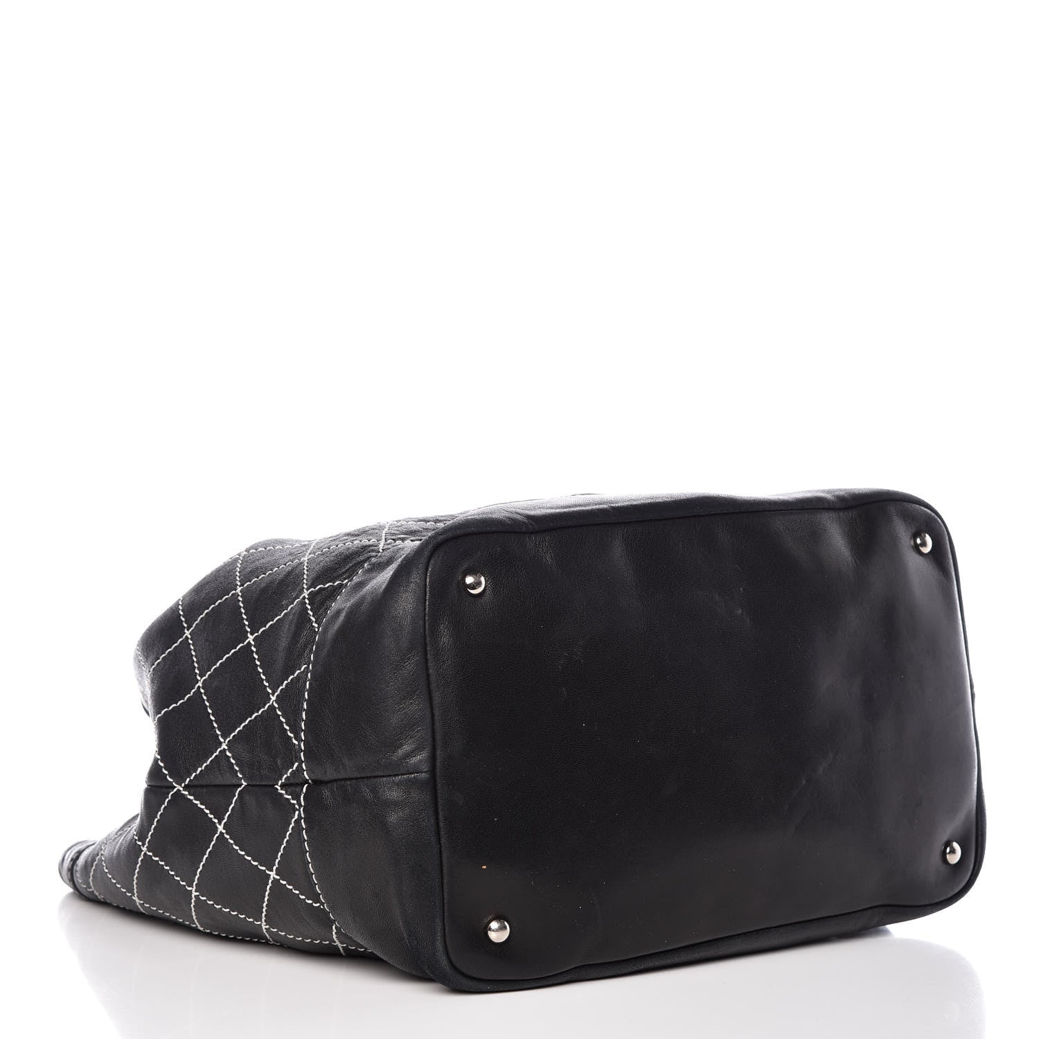 Chanel Lambskin Contrast Stitch Large Drawstring Tote Black 4 of 17