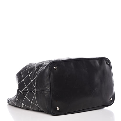 Chanel Lambskin Contrast Stitch Large Drawstring Tote Black 4 of 17
