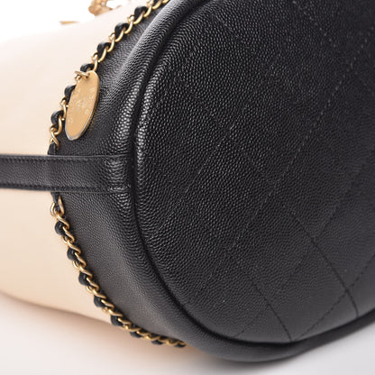 Chanel Lambskin Caviar Lovely Chains Drawstring Bag Beige Black 8 of 9