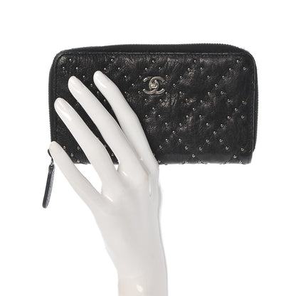 Chanel Crumpled Lambskin Studded Paris Dallas Zip Around Wallet Black 2 of 8