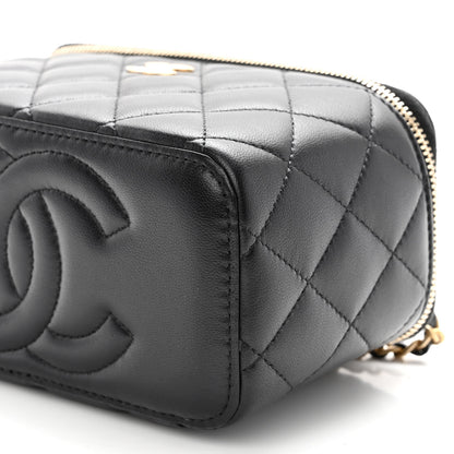 Chanel Lambskin Quilted Metal Small Top Handle Vanity Case With Chain Black 18 of 19