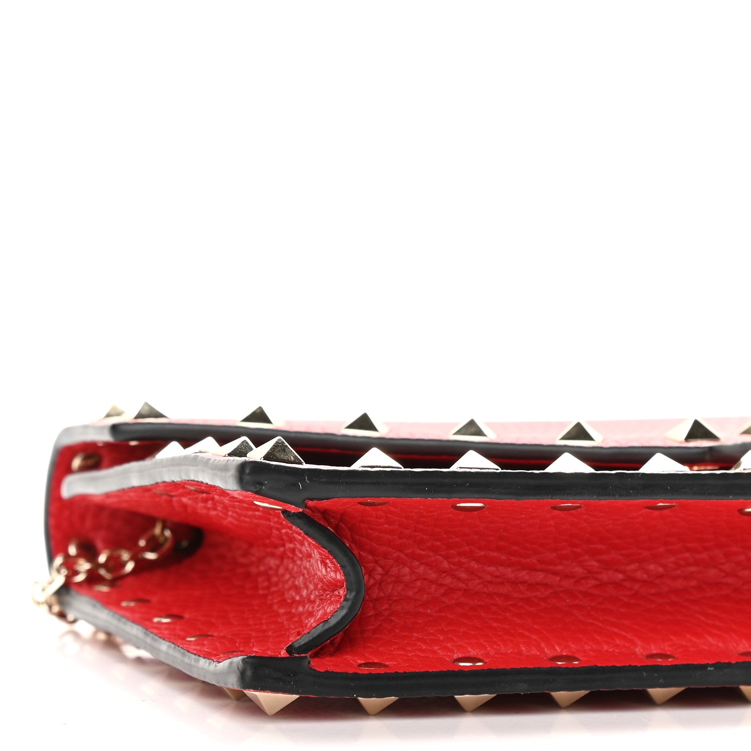 Valentino Garavani Pebbled Calfskin Rockstud Envelope Wallet on Chain Rouge Pur 8 of 8