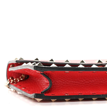 Valentino Garavani Pebbled Calfskin Rockstud Envelope Wallet on Chain Rouge Pur 8 of 8