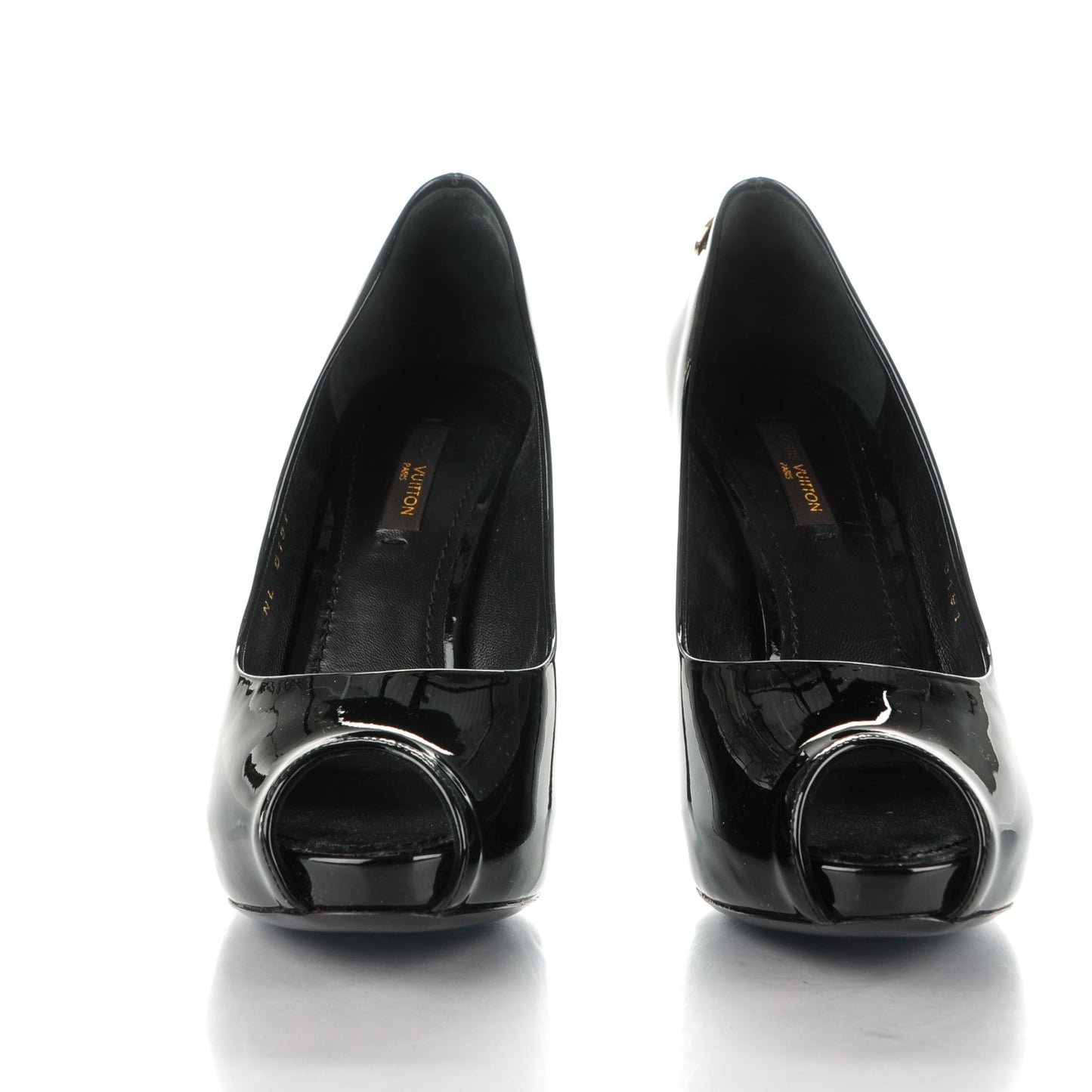 Patent Calfskin Oh Really Peep Toe Pumps 36 Black