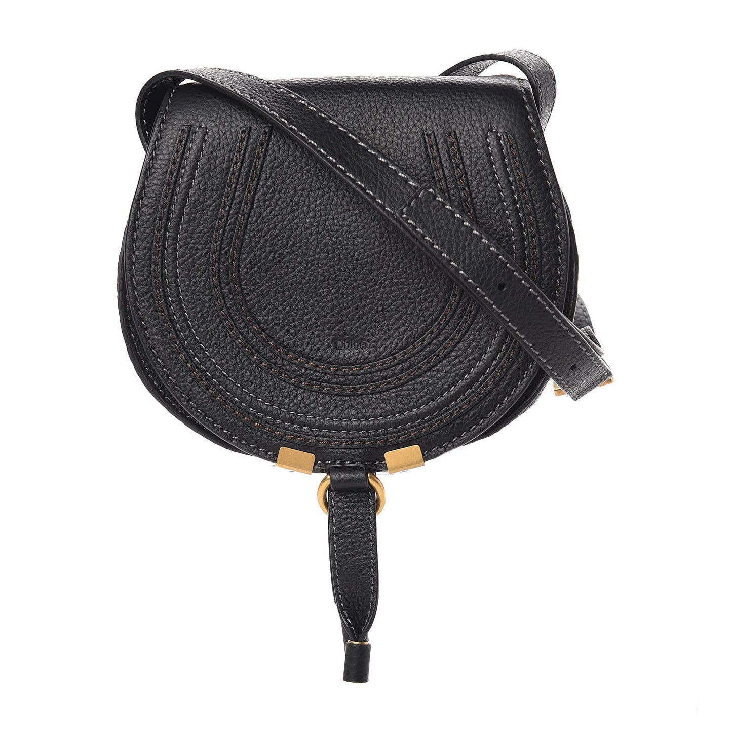 Calfskin Mini Marcie Round Crossbody Bag Black