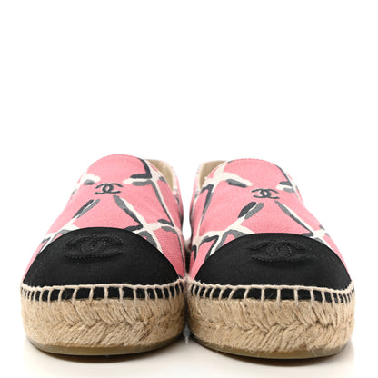 Chanel Printed Canvas Grosgrain Espadrilles 39 Pink Black 2 of 9