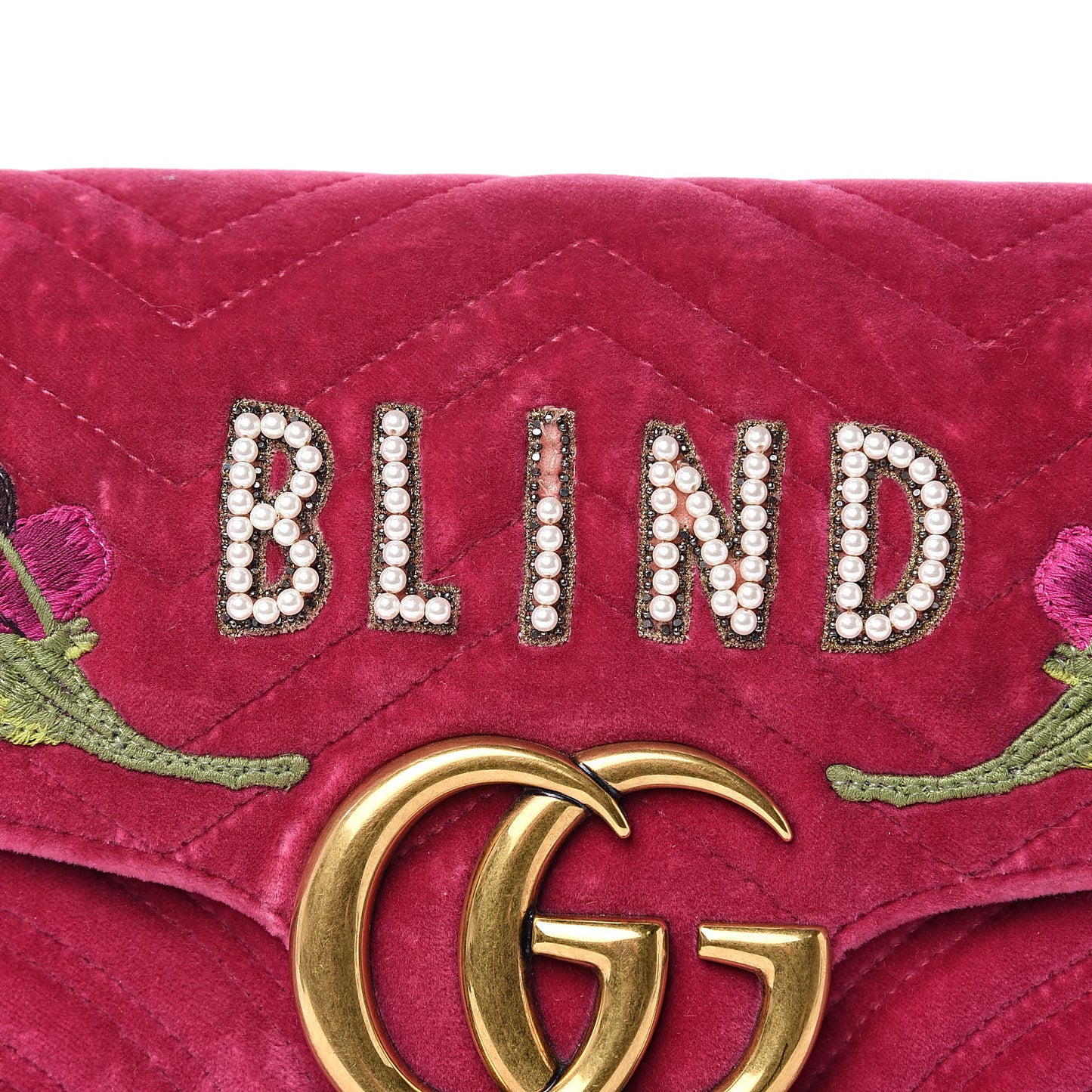 Velvet Matelasse Blind for Love Embroidered Medium GG Marmont Shoulder Bag Light Raspberry Rose Multicolor