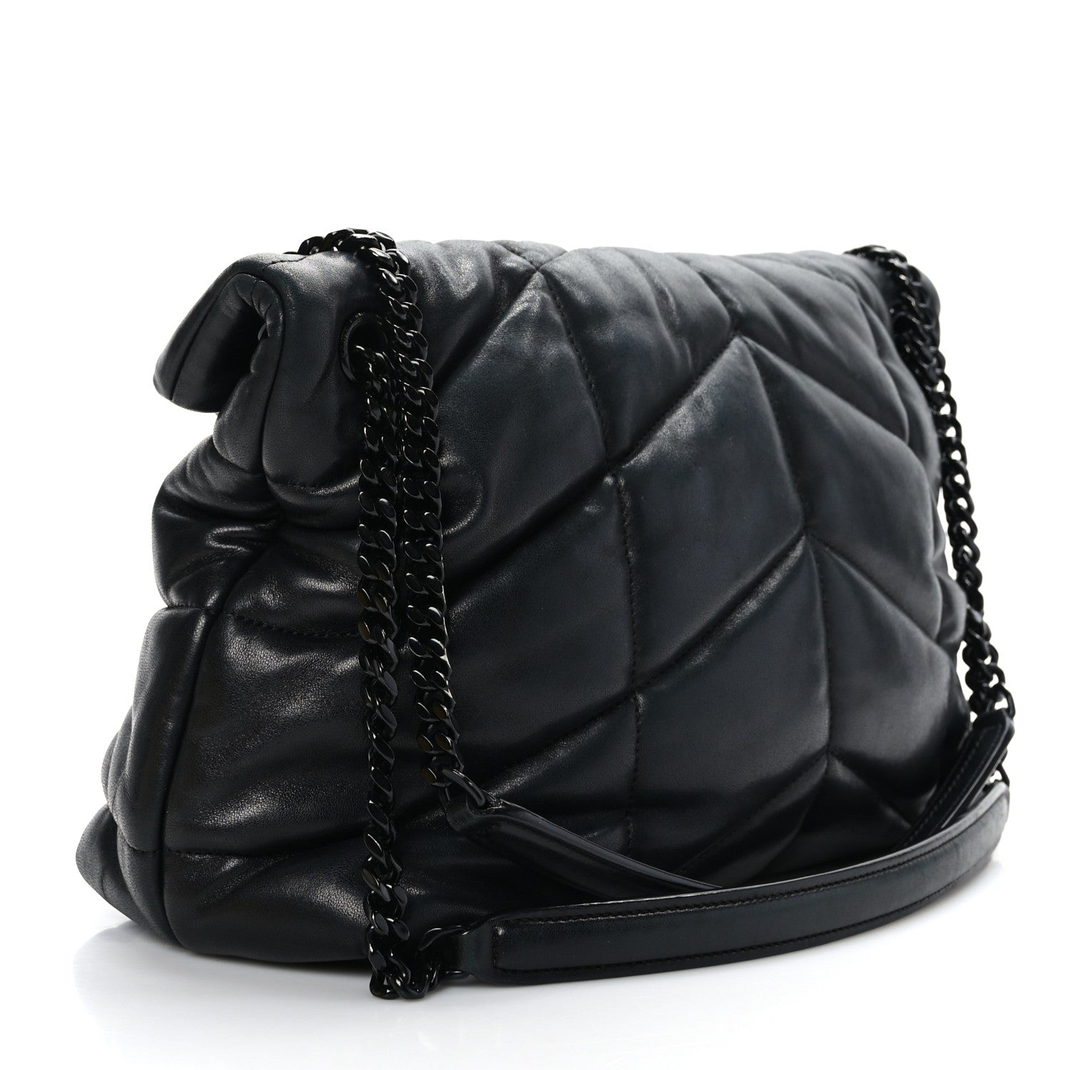 Saint Laurent Lambskin Quilted Monogram Monochrome Medium Loulou Puffer Chain Satchel Black 2 of 8