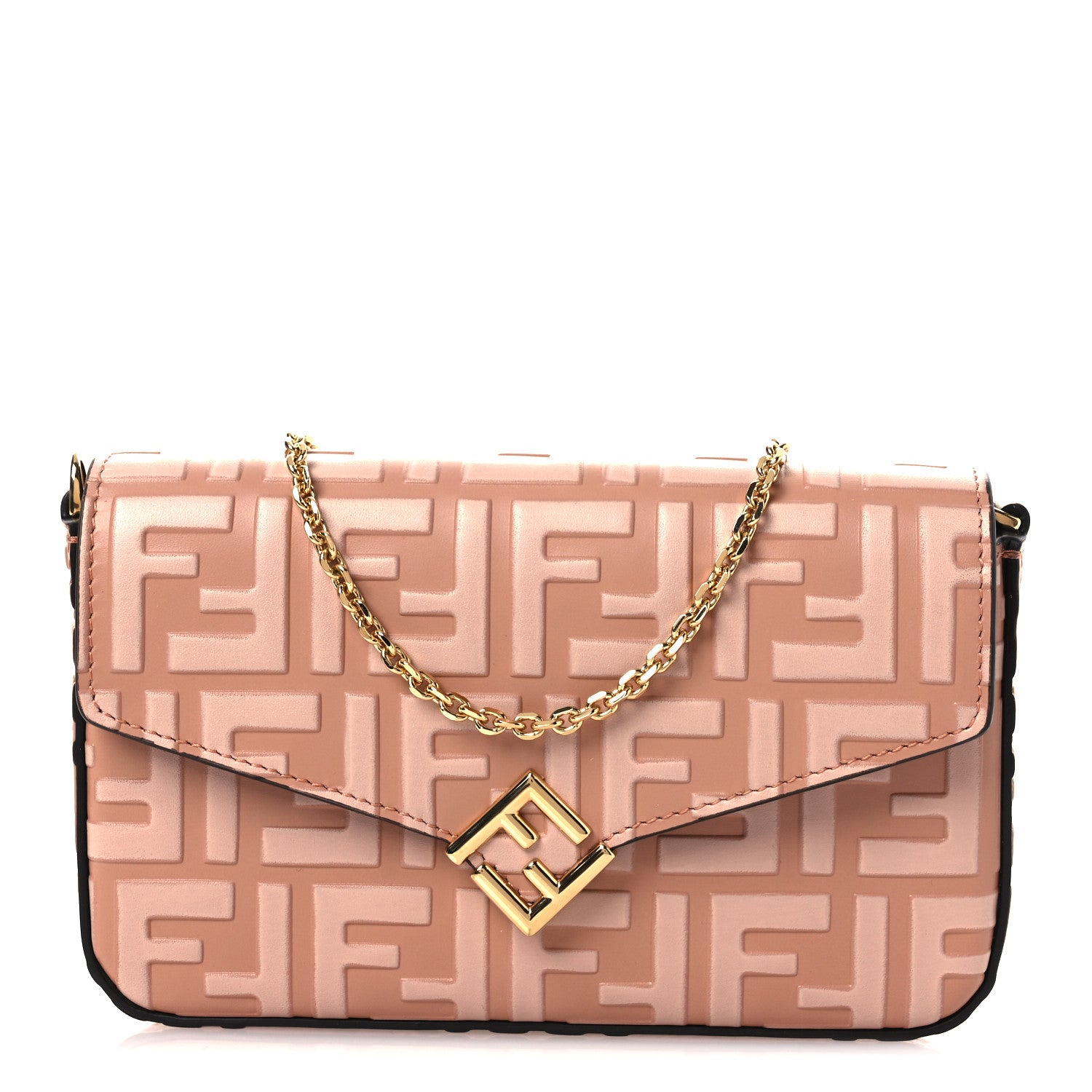 Fendi Calfskin FF Diamonds Wallet On Chain Pink 1 of 10