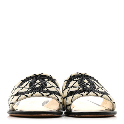 Chanel Pearl Embroidery CC Mules 38.5 Black White 3 of 12