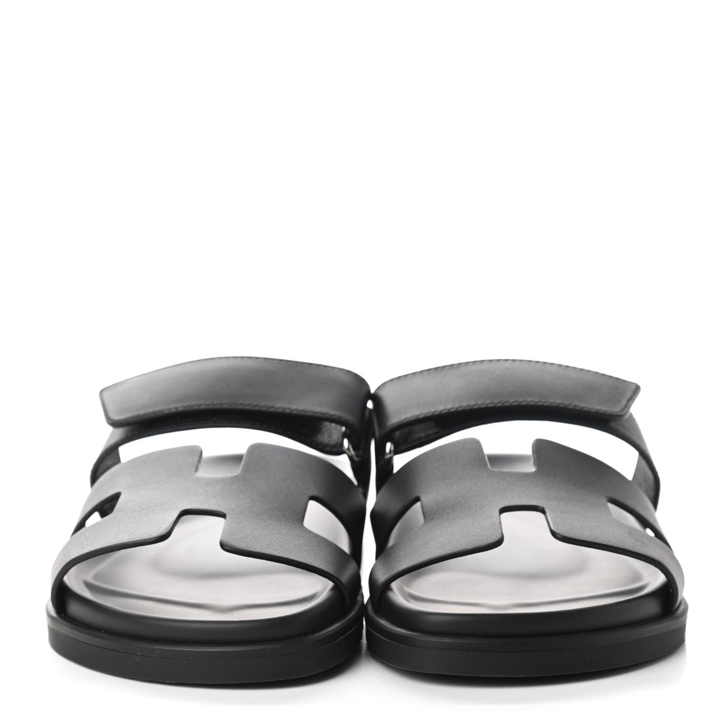 Hermes Calfskin Womens Chypre Sandals 37.5 Black 2 of 9