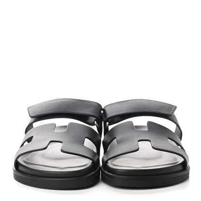 Hermes Calfskin Womens Chypre Sandals 37.5 Black 2 of 9