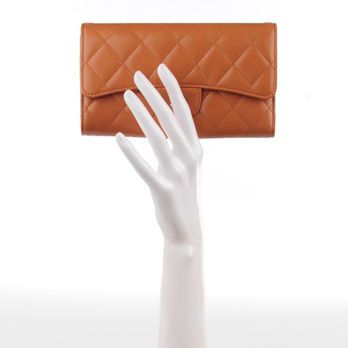 Caviar Quilted Large Flap Wallet Light Brown