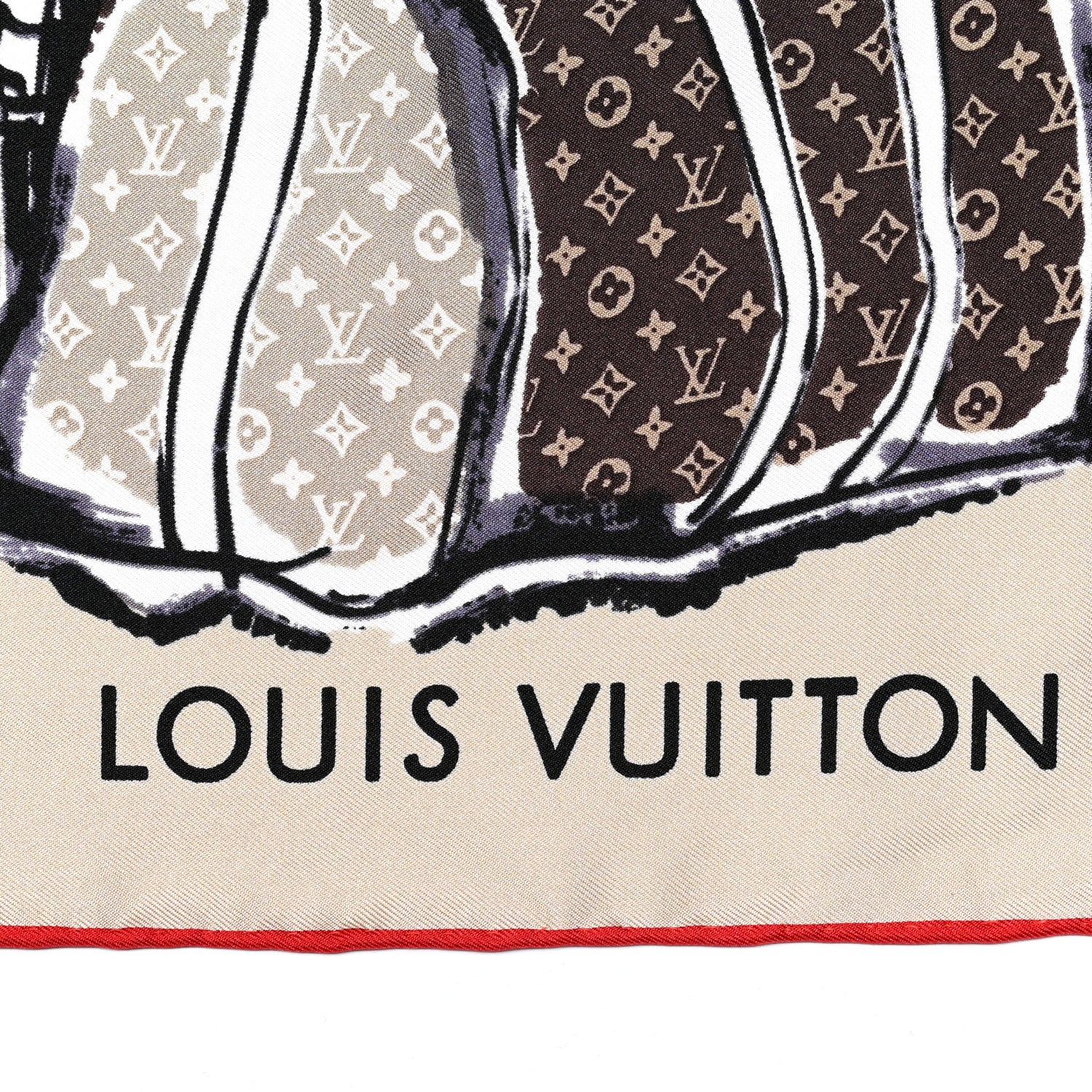 Louis Vuitton Silk Monogram Trunks Square Scarf Brown 2 of 3