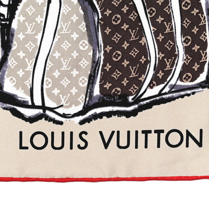 Louis Vuitton Silk Monogram Trunks Square Scarf Brown 2 of 3