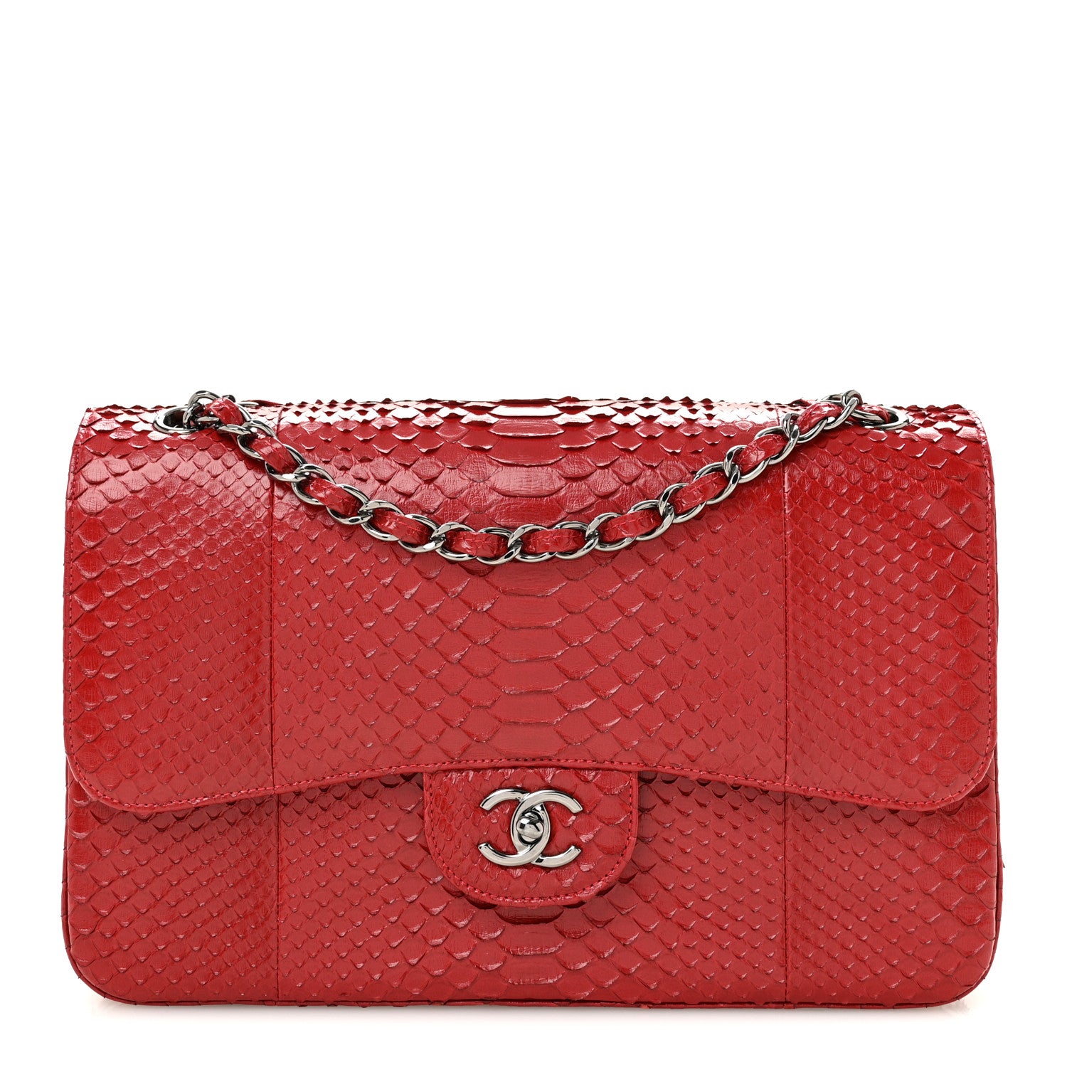 Chanel Snakeskin Jumbo Double Flap Red 1 of 14