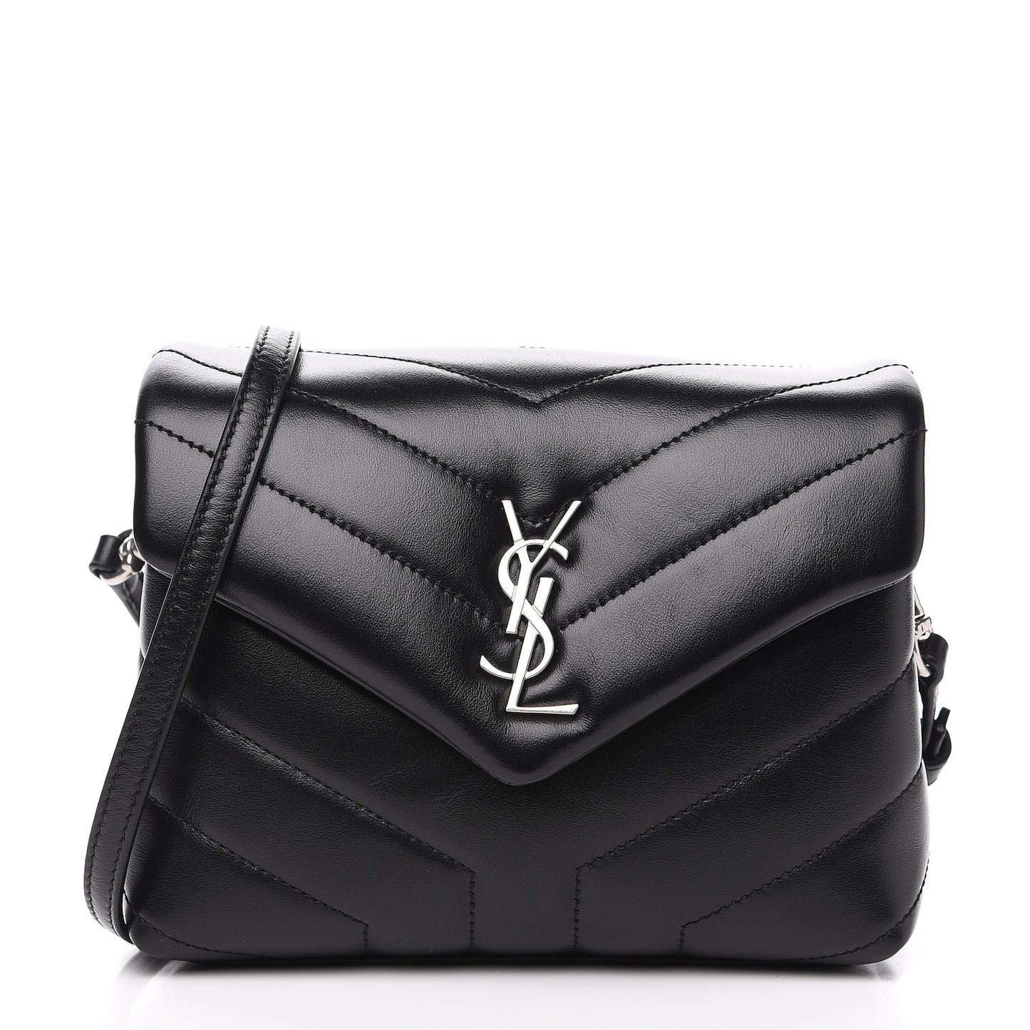Calfskin Y Quilted Monogram Toy Loulou Crossbody Bag Black