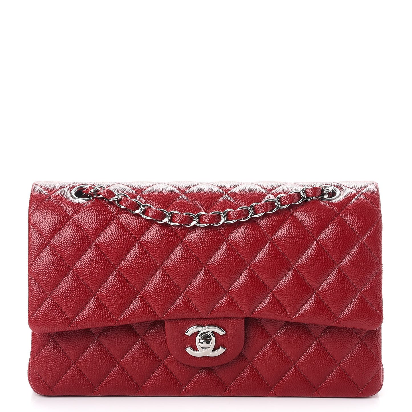 Caviar Quilted Medium Double Flap Red