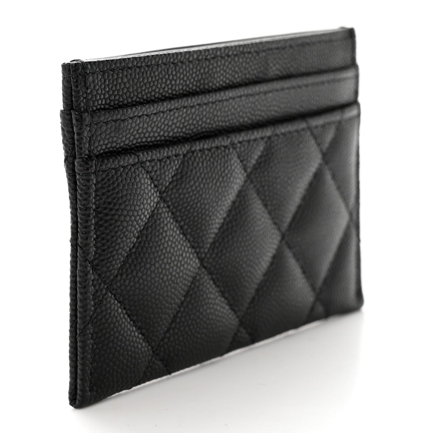 Caviar Quilted Striated Card Holder Black