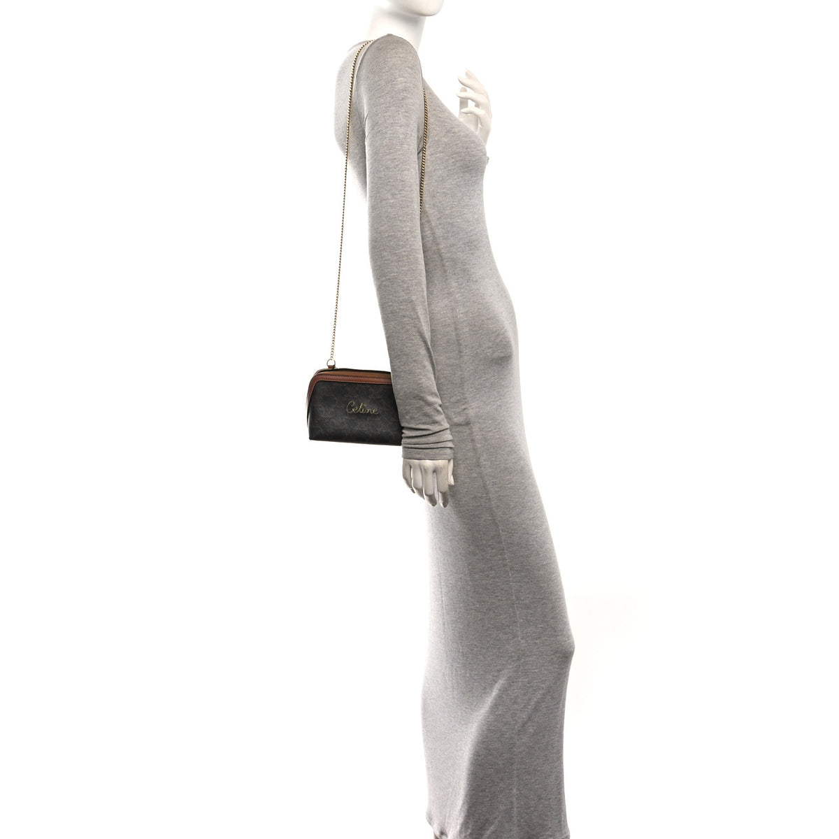 Lambskin Triomphe Canvas Embroidered Logo Clutch With Chain Tan