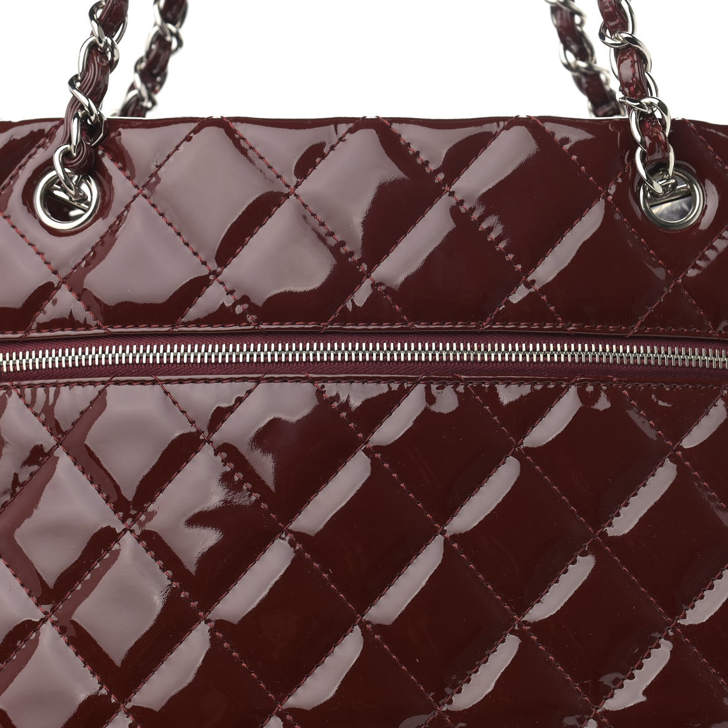 Patent Quilted Large Chic and Glitter Tote Dark Red