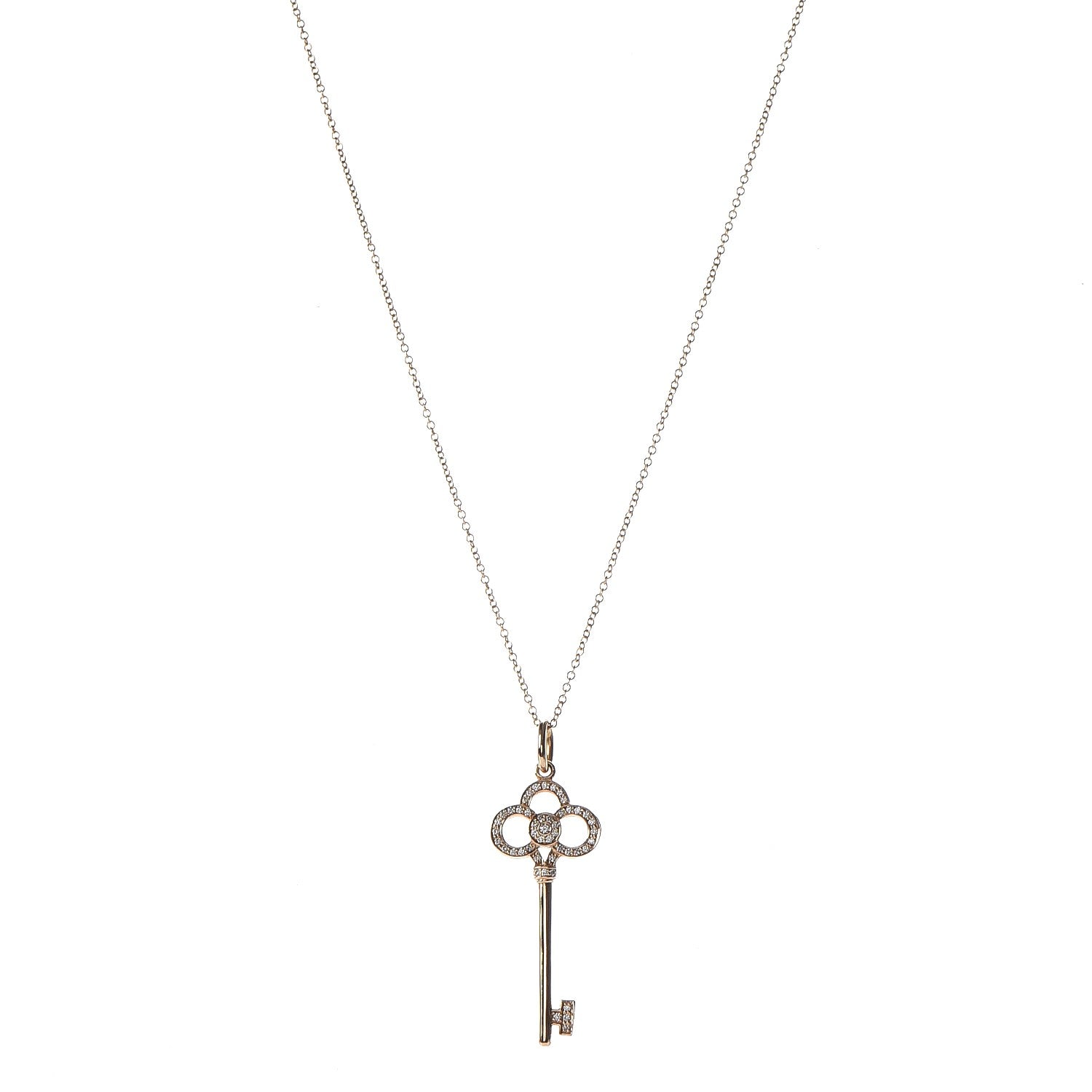 Tiffany 18K Yellow Gold Diamond Crown Key Pendant Necklace 1 of 9