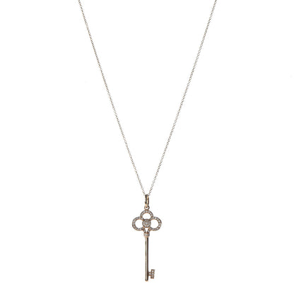 Tiffany 18K Yellow Gold Diamond Crown Key Pendant Necklace 1 of 9