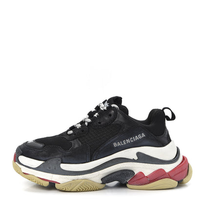 Balenciaga Fabric Mesh Washed Effect Womens Triple S Sneakers 36 Black Red 1 of 9