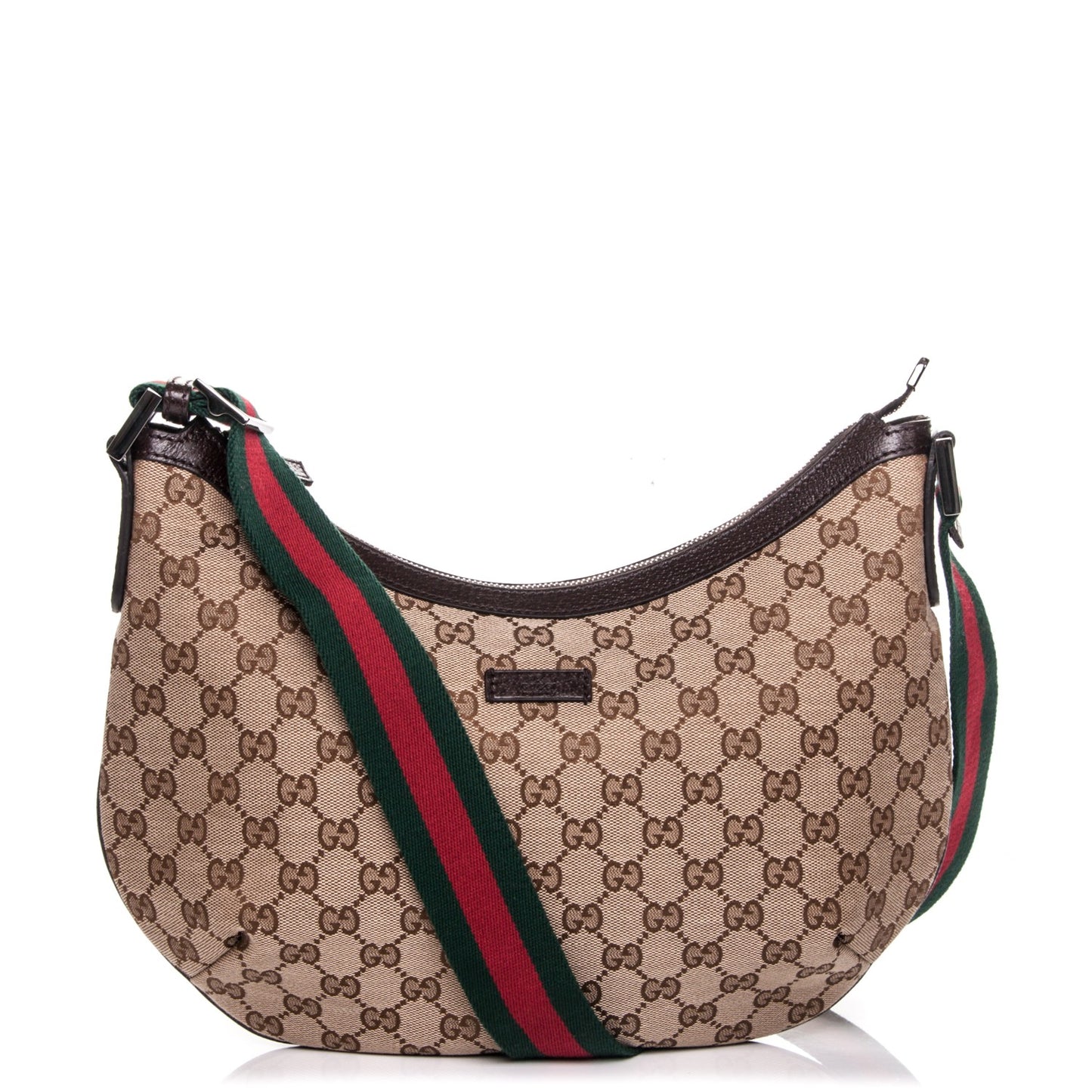 Monogram Web Medium Half Moon Hobo Dark Brown