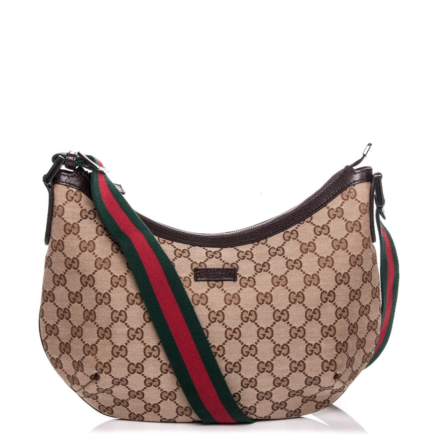 Gucci Monogram Web Medium Half Moon Hobo Dark Brown 1 of 7