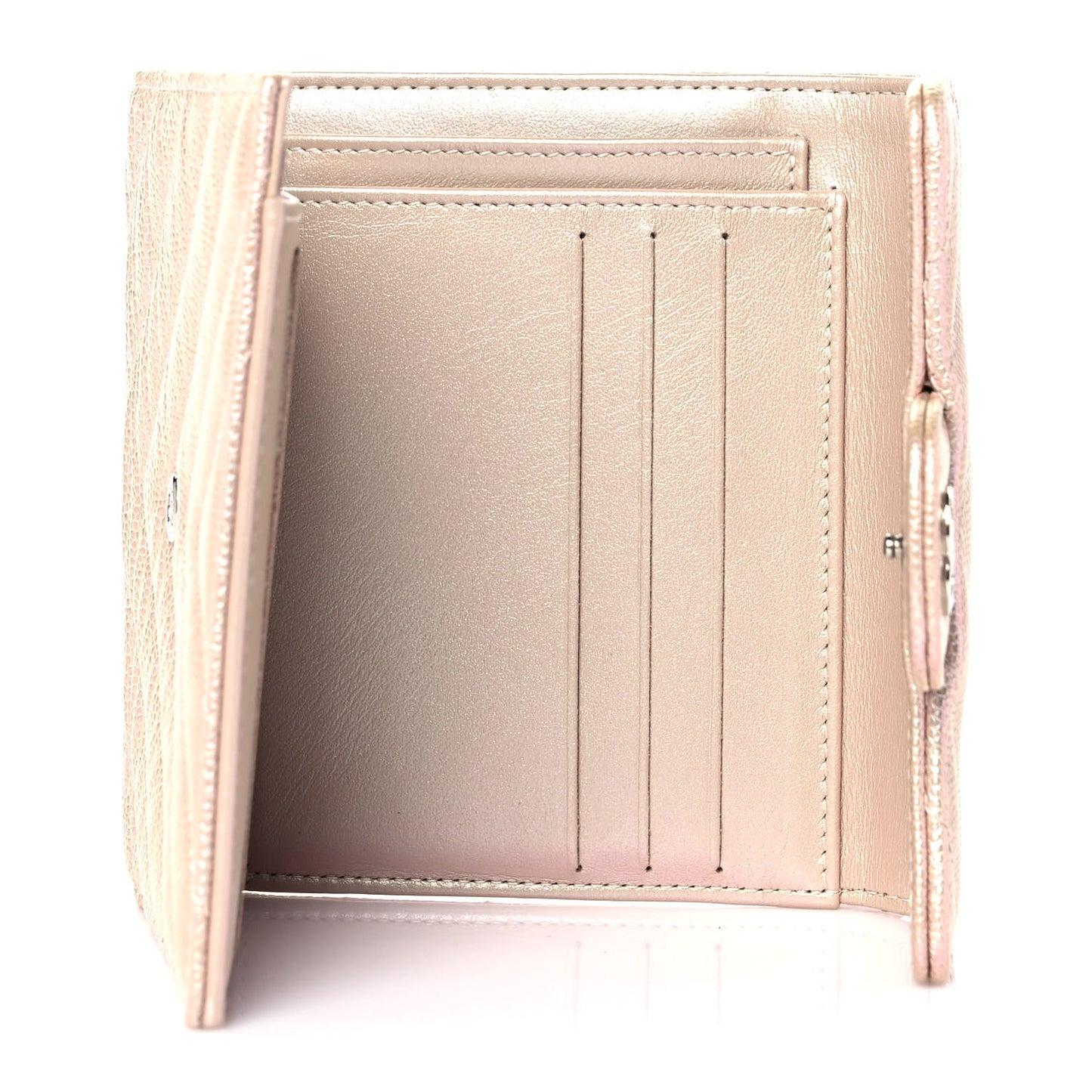 Metallic Caviar Chevron Quilted Compact Flap Wallet Light Gold