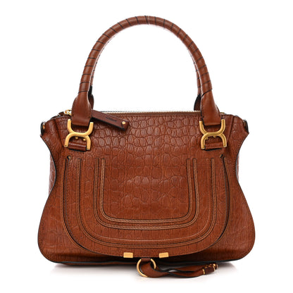 Chloe Calfskin Crocodile Embossed Medium Marcie Satchel Mahogany 1 of 10