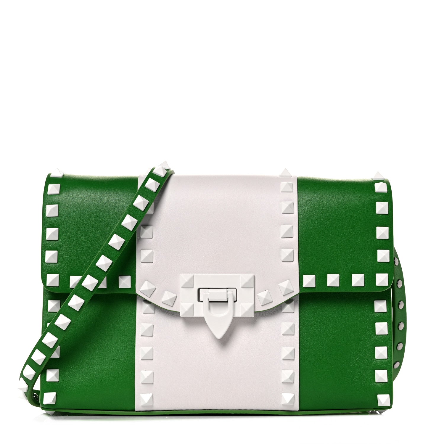 Valentino Garavani Vitello Colorblock Medium Free Rockstud Flip Lock Crossbody Bag Peppermint White 1 of 7