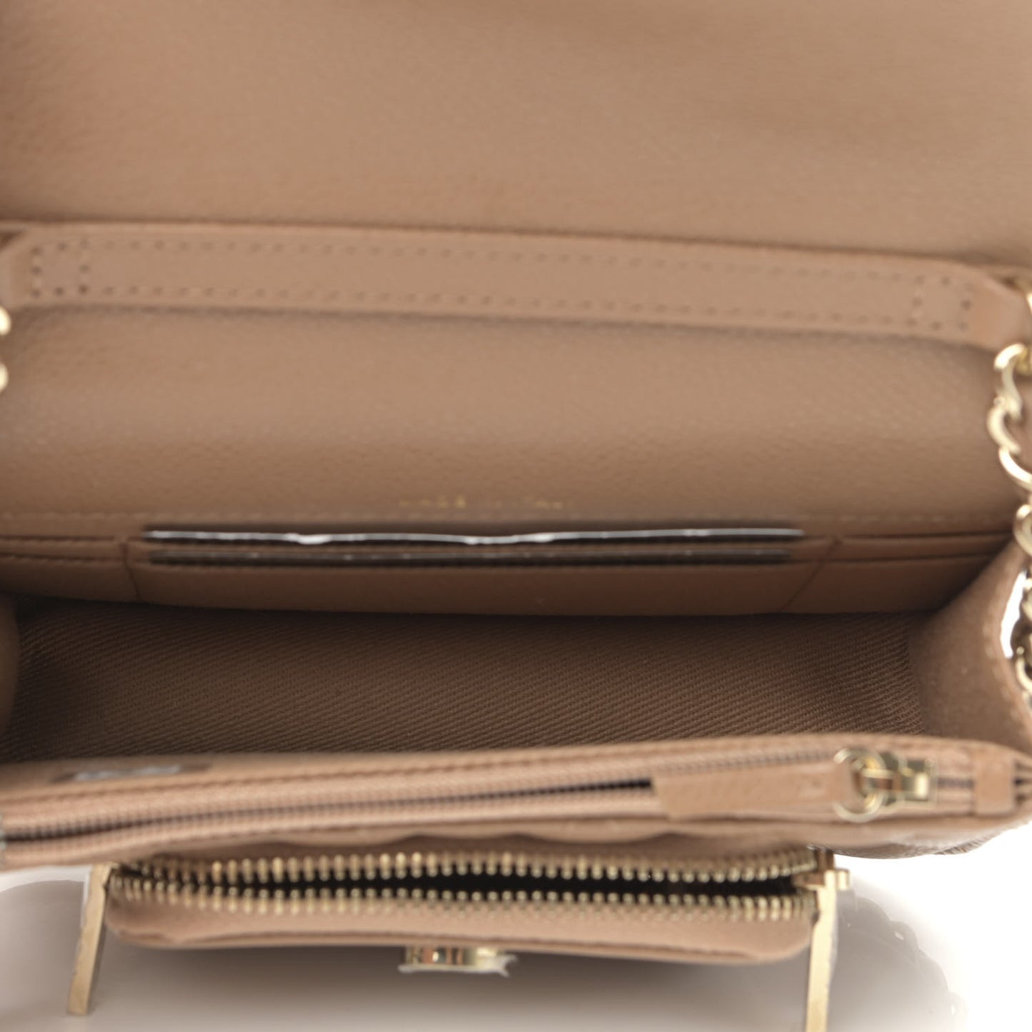 Caviar Quilted Business Affinity Clutch With Chain Flap Dark Beige