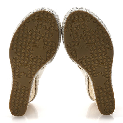 Jimmy Choo Calfskin Raffia Parker 100 Wedge Sandals 37 Milk 6 of 9