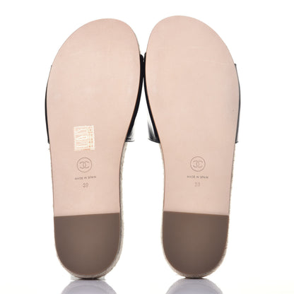 Chanel Patent Calfskin Crystal CC Espadrille Slip On Sandals 39 Black 5 of 9