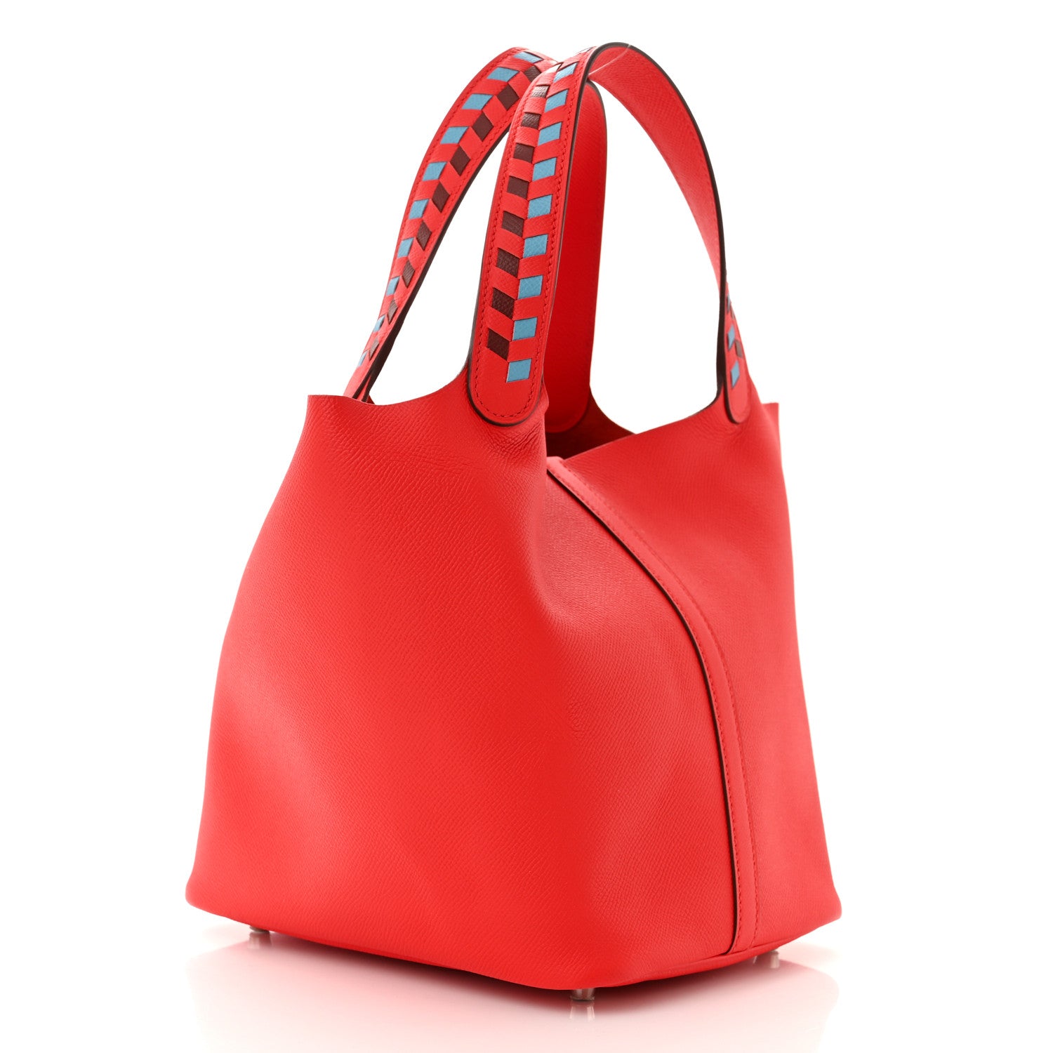 Hermes Epsom Tressage De Cuir Picotin Lock 22 MM Rouge Coeur Bleu du Nord Rouge H 3 of 10
