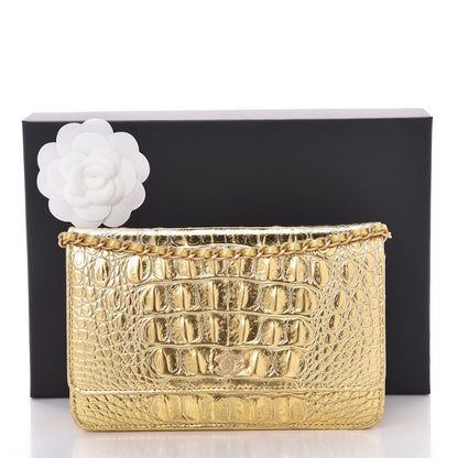 Chanel Metallic Calfskin Crocodile Embossed Cocodile Wallet On Chain WOC Gold 9 of 9