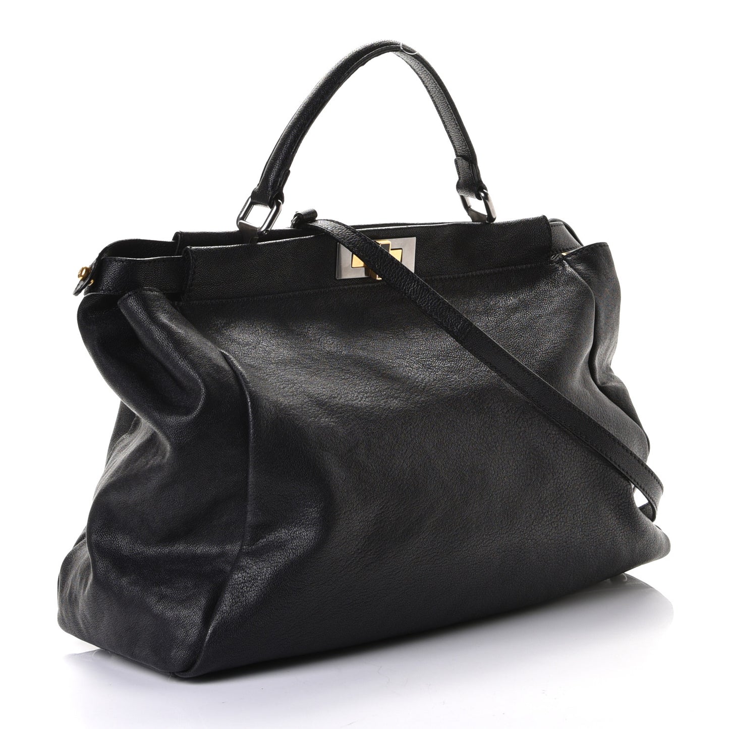 Goatskin Large Peekaboo Iconic Satchel Black
