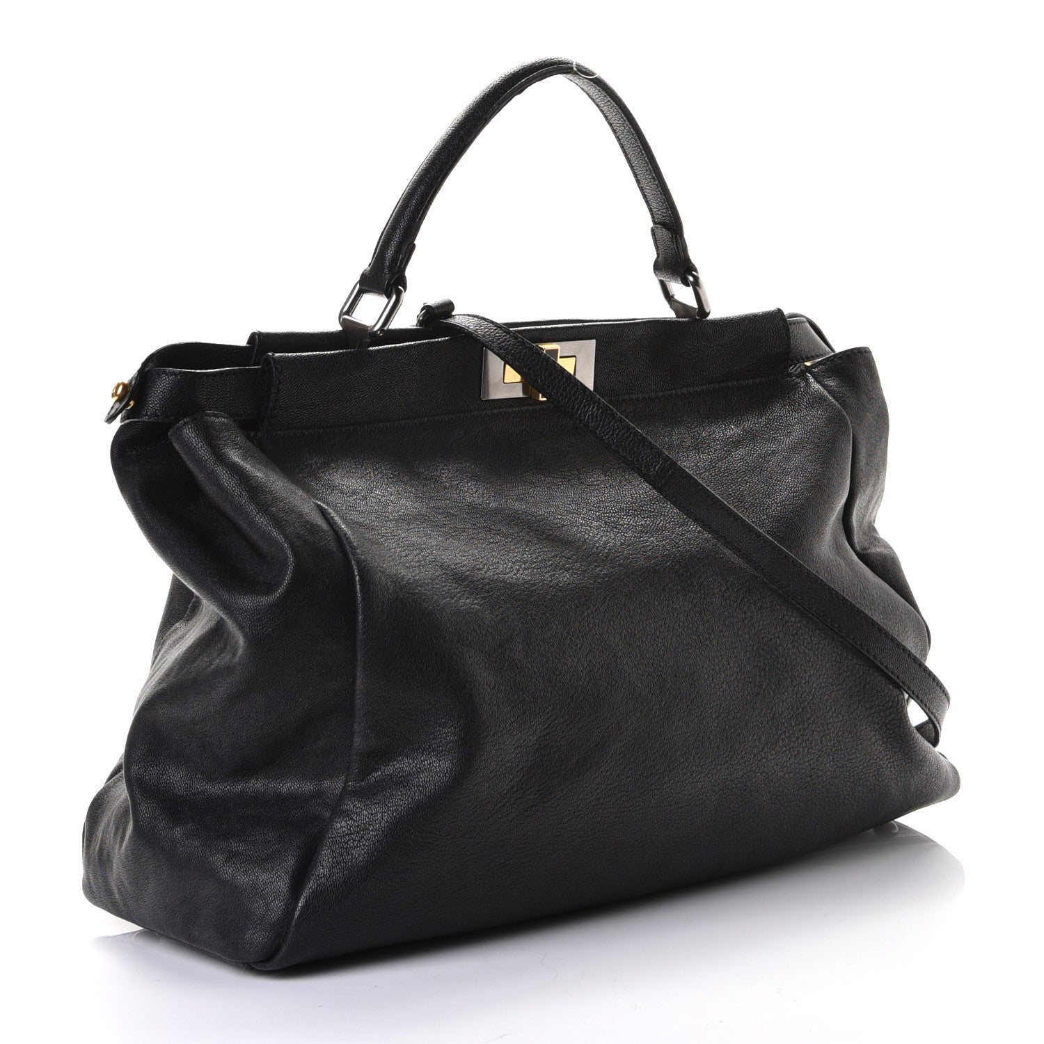 Fendi Goatskin Large Peekaboo Iconic Satchel Black 2 of 5