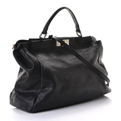 Fendi Goatskin Large Peekaboo Iconic Satchel Black 2 of 5